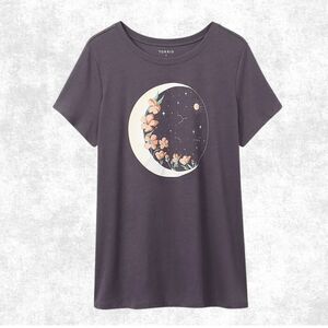 NWT Torrid Graphic Moon Tee – Plus Size 1X (14–16) | Floral Constellation Shirt